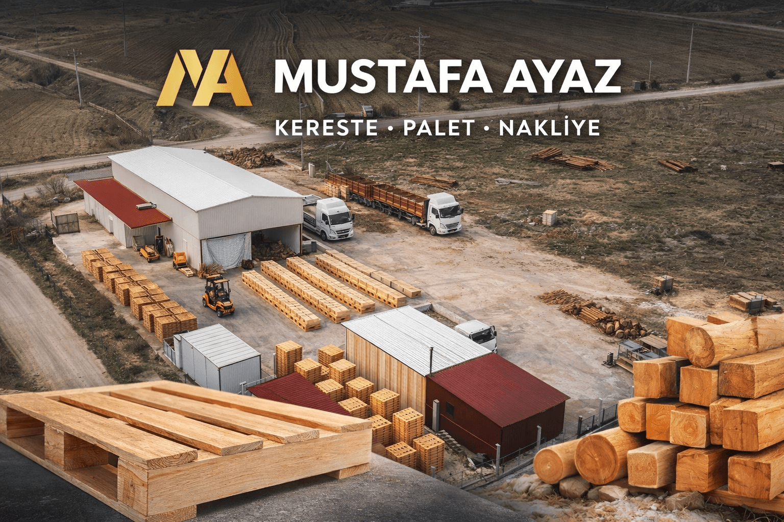 Mustafa Ayaz üretim sahasında kereste stok alanı ve palet hazırlık bölümü